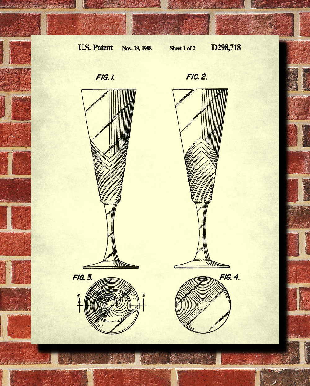 Champagne Flutes Glass Patent Print Bar Art Cafe Poster - OnTrendAndFab
