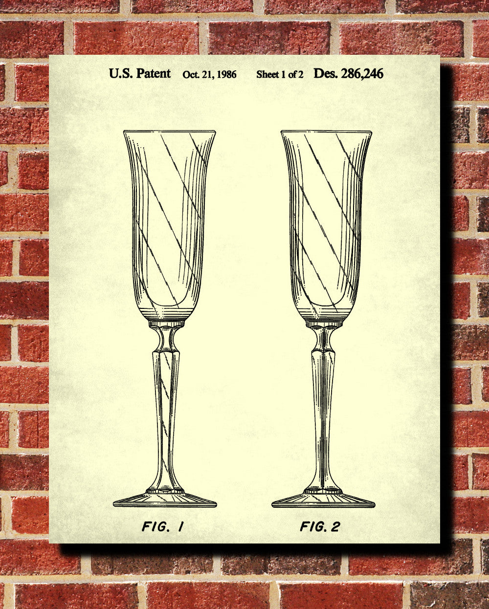 Champagne Flute Glass Patent Print Bar Art Cafe Poster - OnTrendAndFab