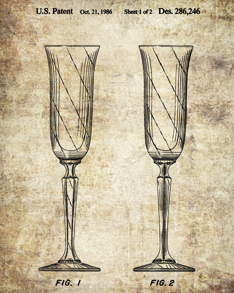 Champagne Flute Glass Patent Print Bar Art Cafe Poster - OnTrendAndFab
