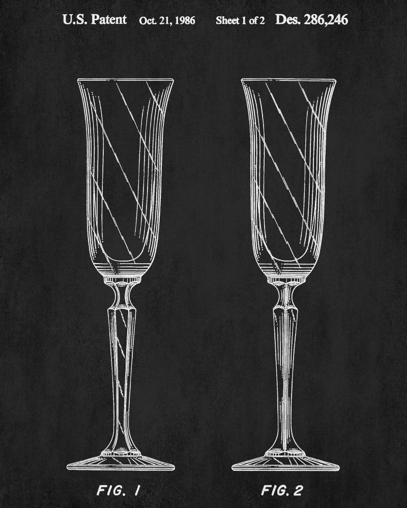 Champagne Flute Glass Patent Print Bar Art Cafe Poster - OnTrendAndFab