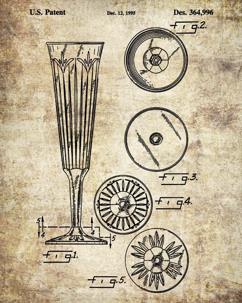 Champagne Flute Glass Patent Print Cafe Poster Bar Art - OnTrendAndFab