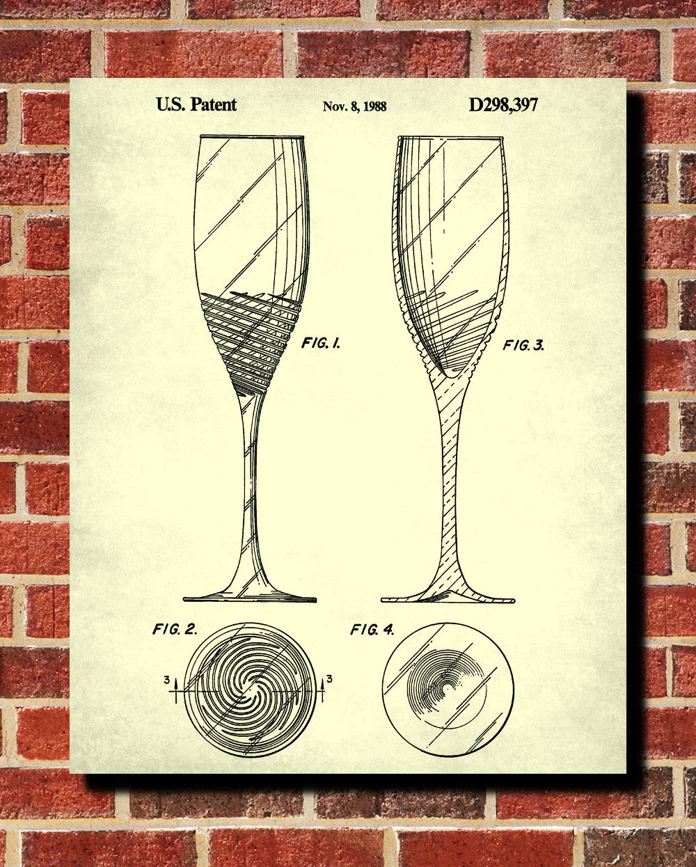 Champagne Flute Glass Patent Print Bar Art Cafe Poster - OnTrendAndFab
