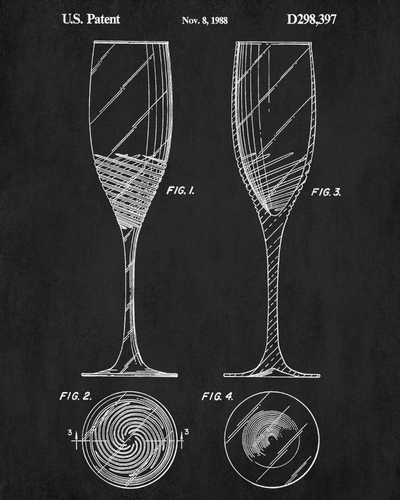 Champagne Flute Glass Patent Print Bar Art Cafe Poster - OnTrendAndFab