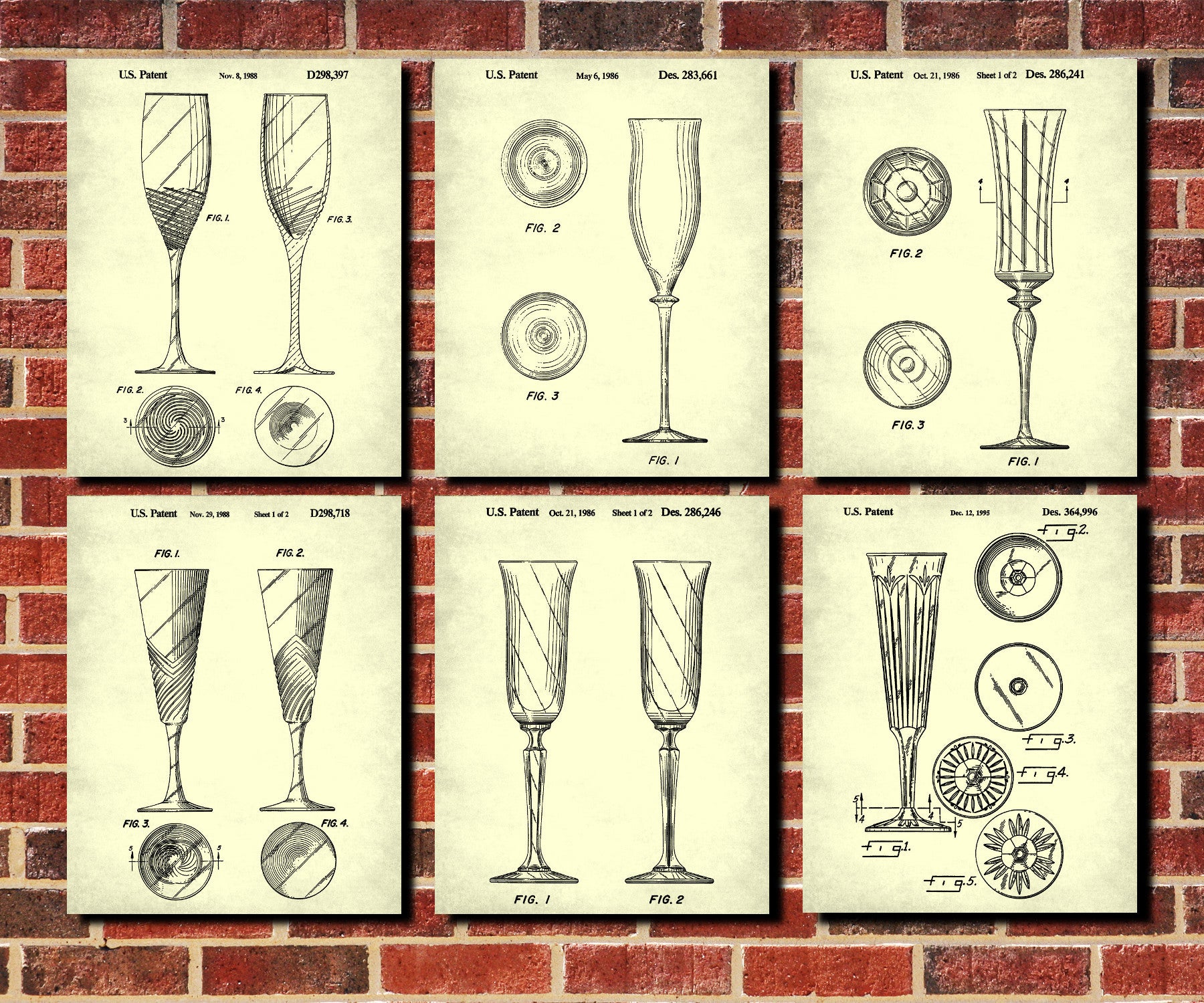 Champagne Patent Prints Set 6 Bar Art Posters - OnTrendAndFab