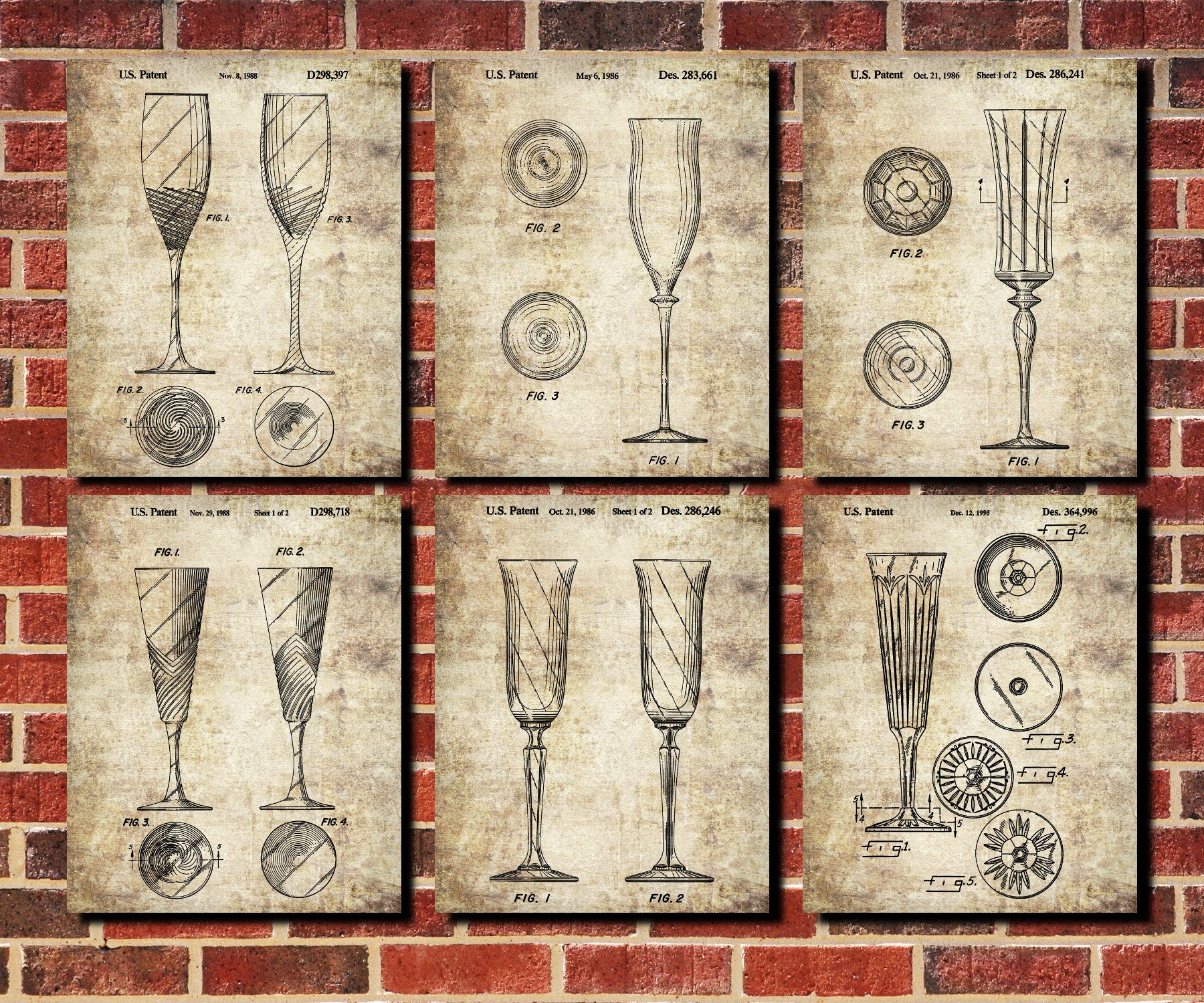 Champagne Patent Prints Set 6 Bar Art Posters - OnTrendAndFab