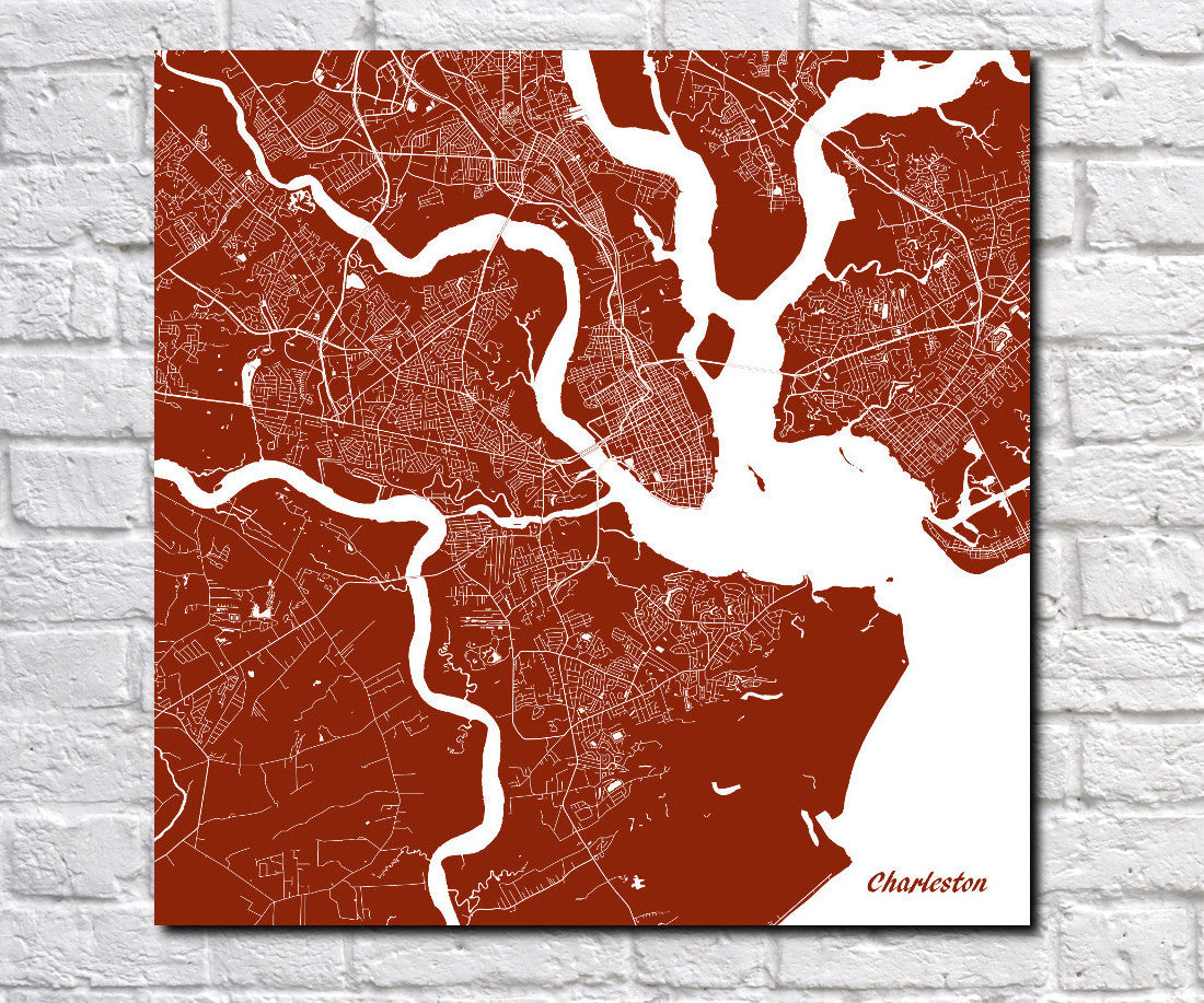Charleston SC City Street Map Print Custom Wall Map - OnTrendAndFab