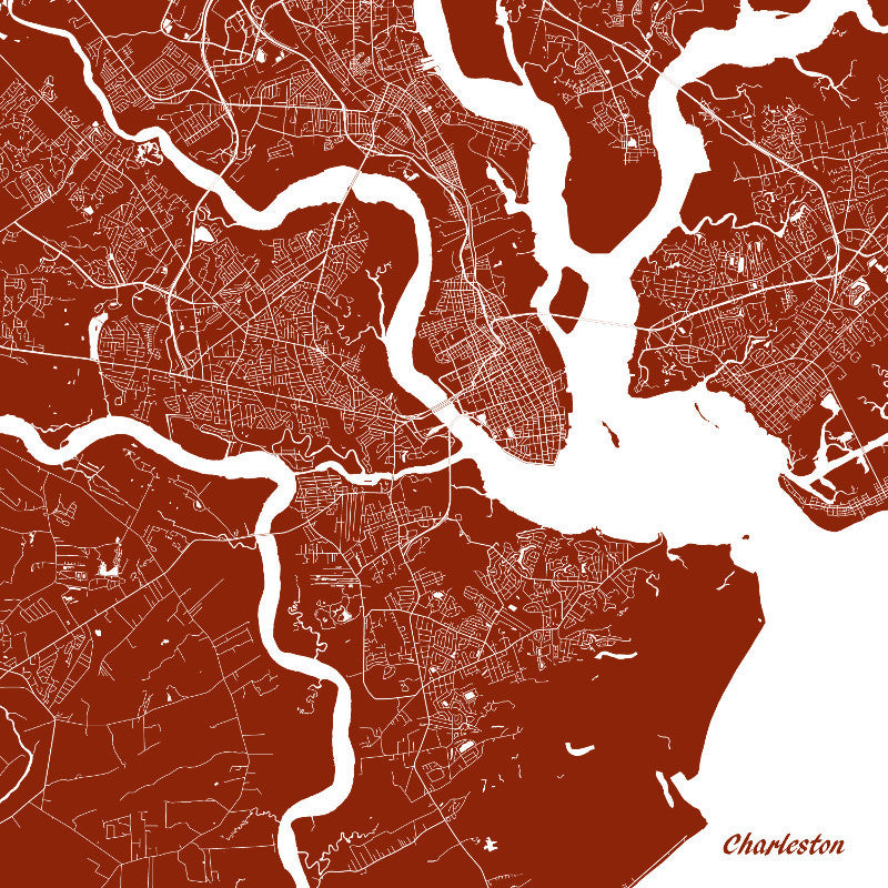 Charleston SC City Street Map Print Custom Wall Map - OnTrendAndFab