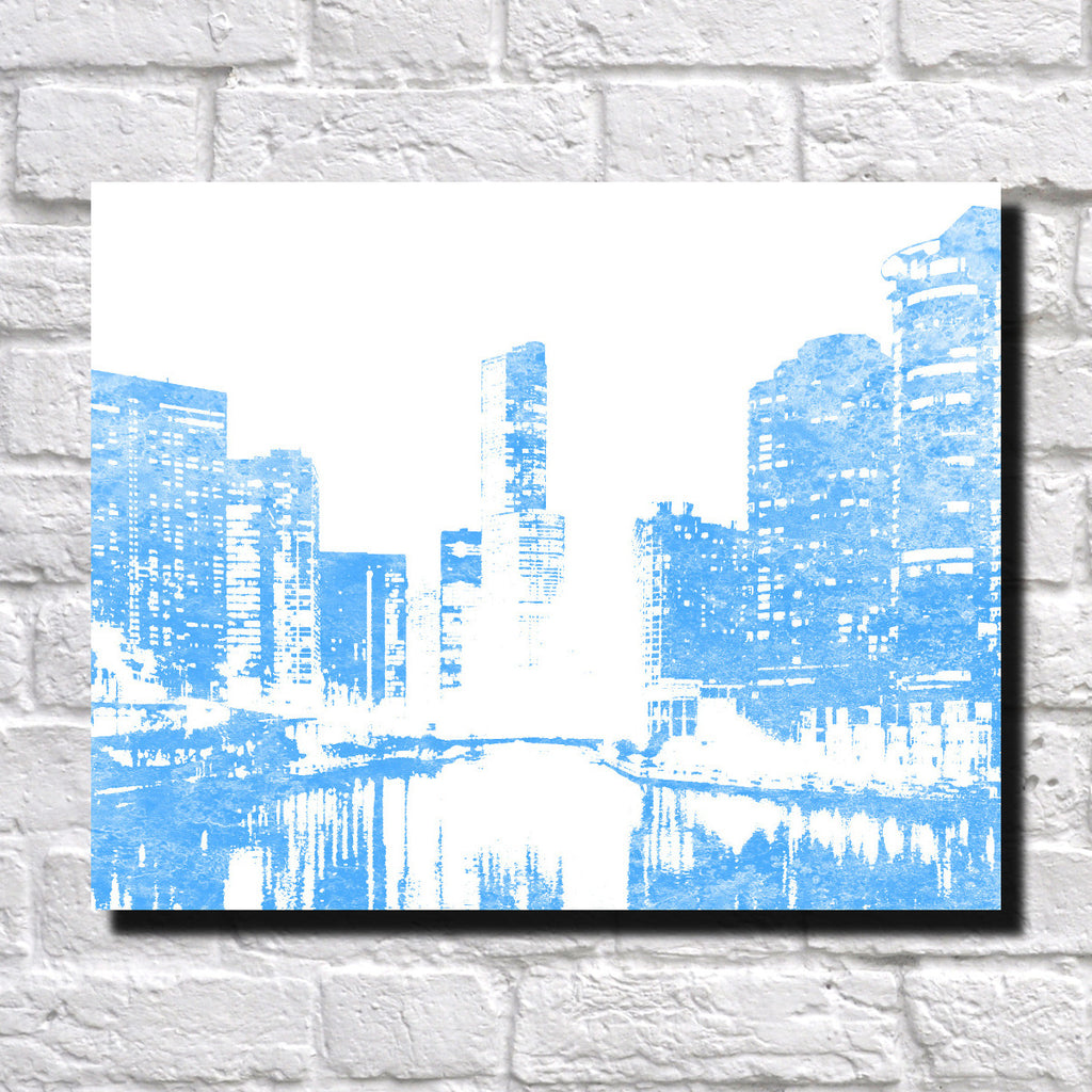 Chicago City Skyline Print Waterside Landscape Poster Feature Wall Art