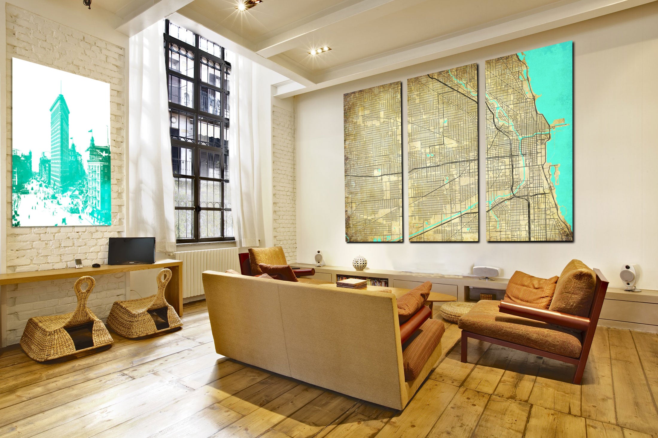 Chicago map 3 panel canvas