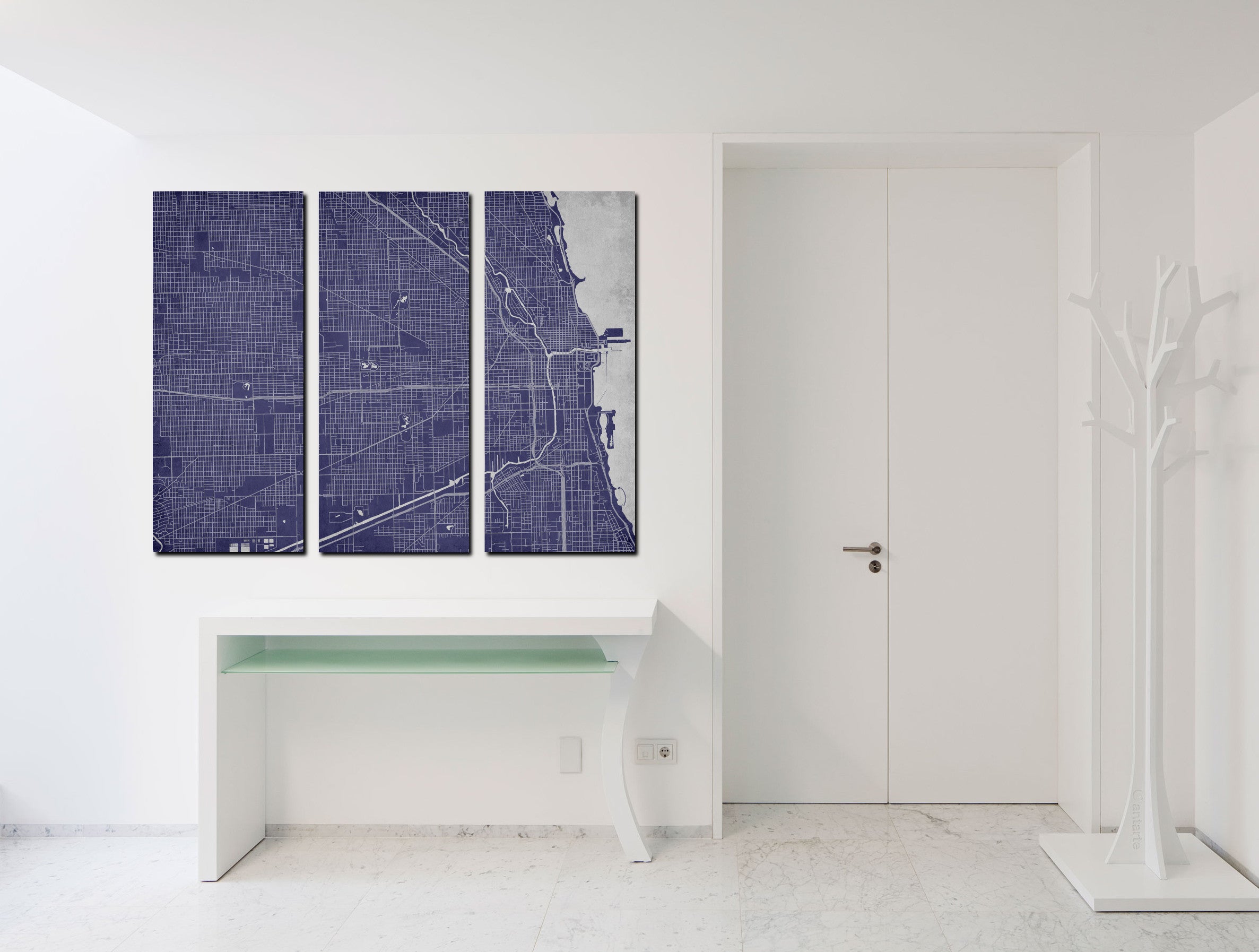 Chicago City Street Map 3 Panel Canvas Wall Art 7002C3B