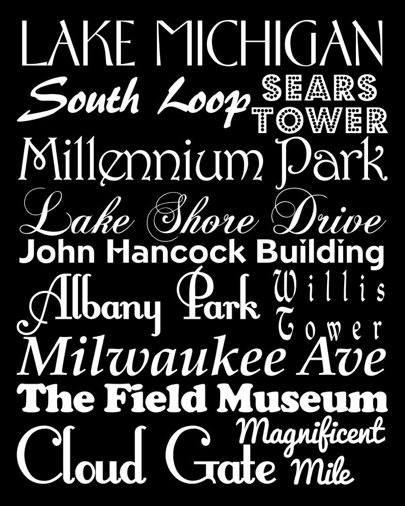 Chicago Neighbourhood Print Typography Scroll