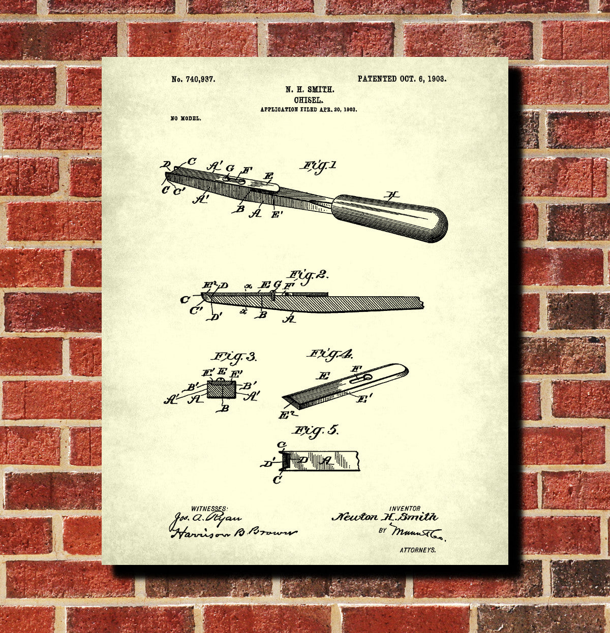 Carpenters Chisel Patent Print Hand Tools Blueprint Workshop Poster