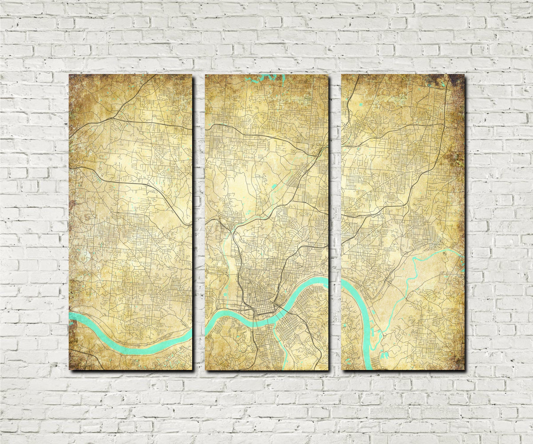 Cincinnatii Ohio City Street Map 3 Panel Canvas Wall Art 7187C3A - OnTrendAndFab
