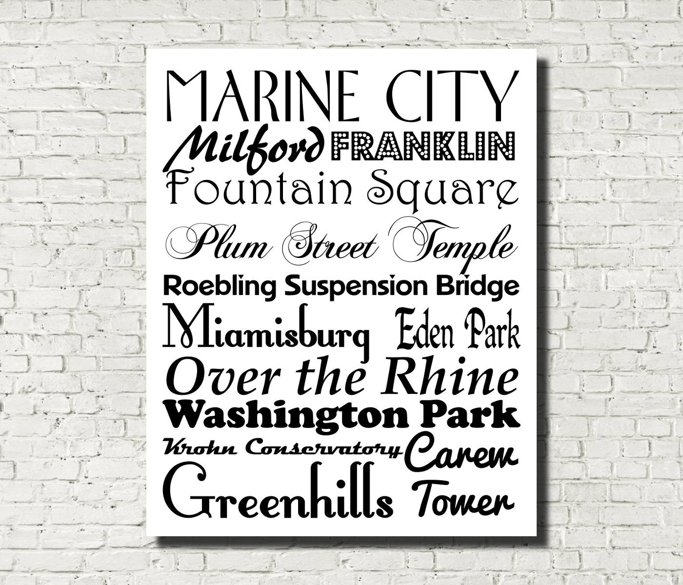 Cincinnati Neighbourhood Print Typography Scroll
