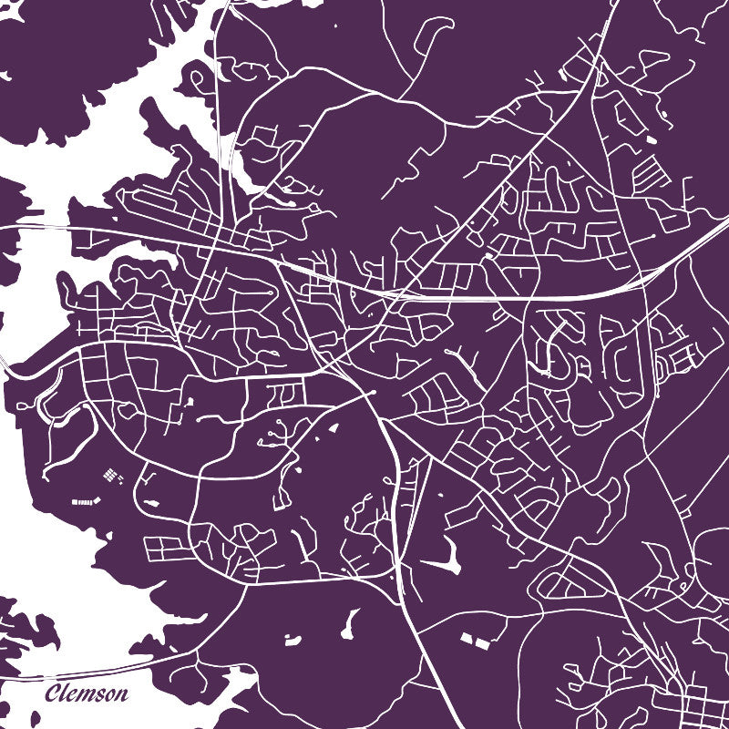 Clemson SC Street Map Print Custom Wall Map