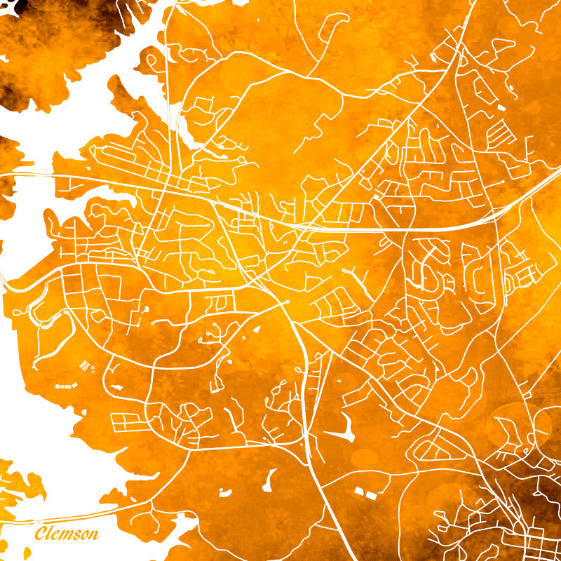 Clemson SC Street Map Print Custom Wall Map