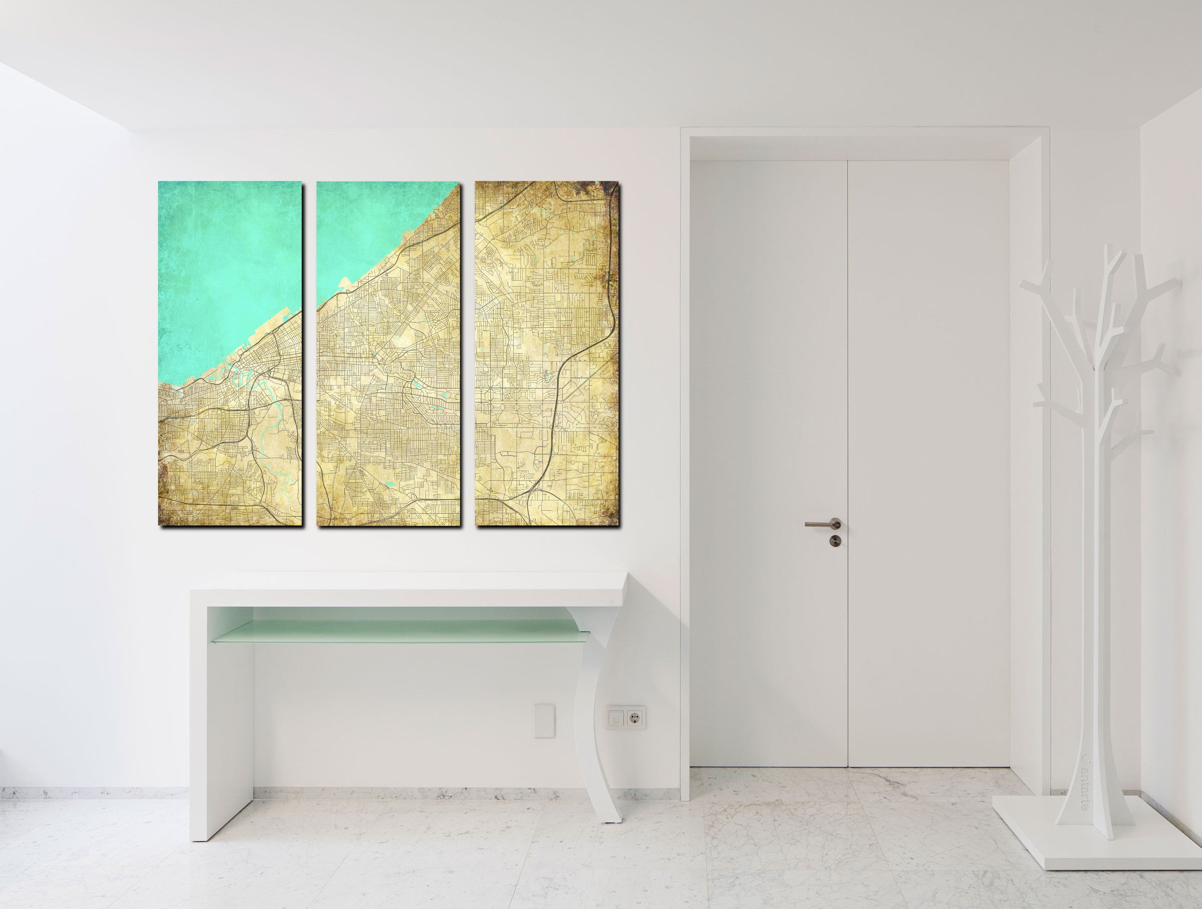 Cleveland Ohio City Street Map 3 Panel Canvas Wall Art 7119C3