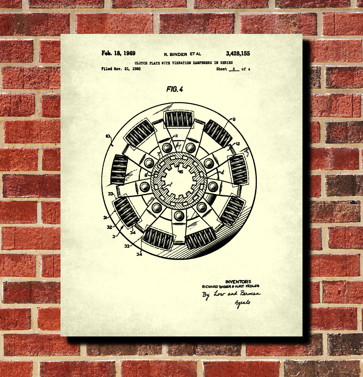 Clutch Plate Patent Print Garage Blueprint Workshop Poster