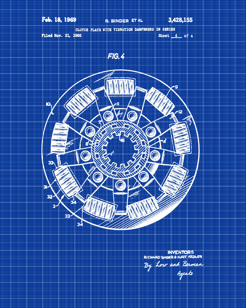 Clutch Plate Patent Print Garage Blueprint Workshop Poster