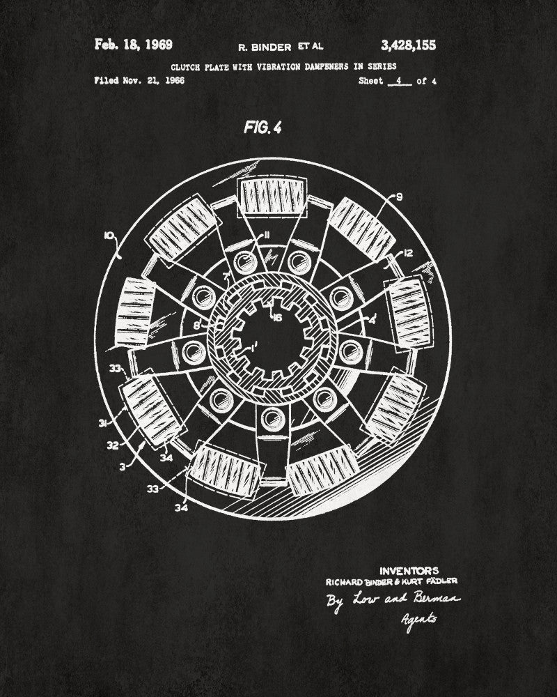 Clutch Plate Patent Print Garage Blueprint Workshop Poster