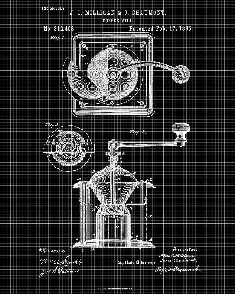 Coffee Grinder Patent Print Cafe Blueprint Kitchen Poster - OnTrendAndFab