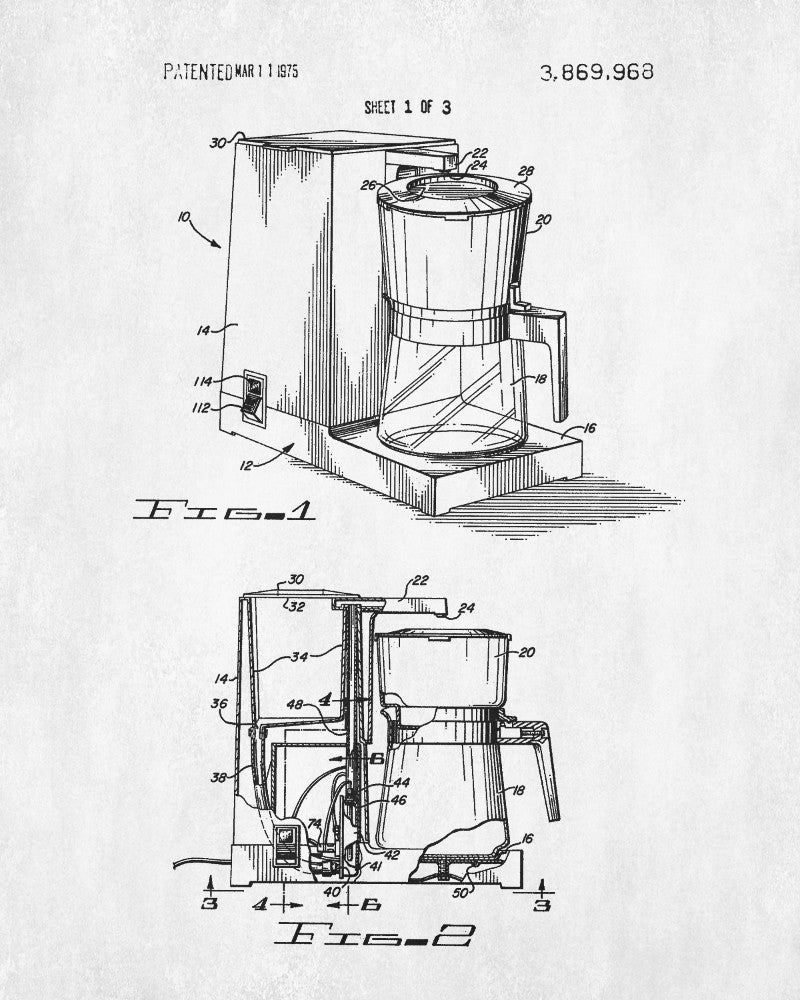 Coffee Maker Patent Print Cafe Blueprint Kitchen Poster - OnTrendAndFab