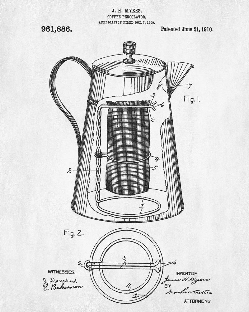 Coffee Percolator Patent Print Kitchen Poster Cafe Blueprint - OnTrendAndFab