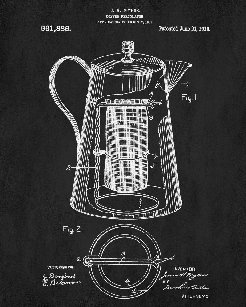 Coffee Percolator Patent Print Kitchen Poster Cafe Blueprint - OnTrendAndFab