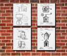 Cafe Patent Prints Coffee Wall Art Kitchen Posters Set 4