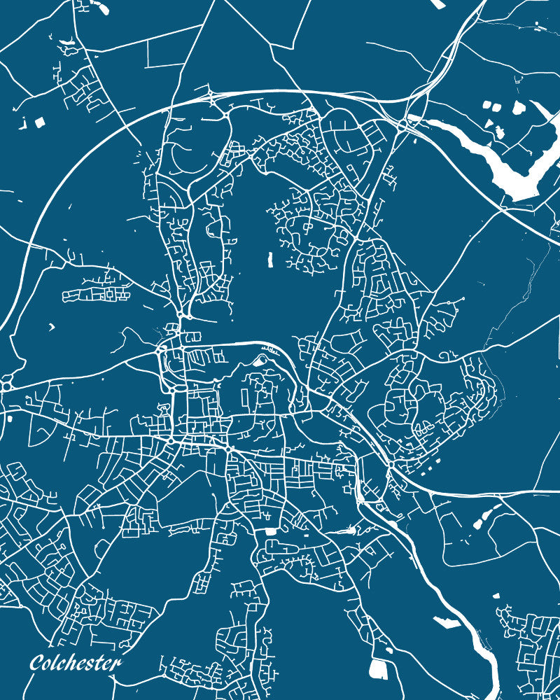 Colchester City Street Map Print Modern Art Poster