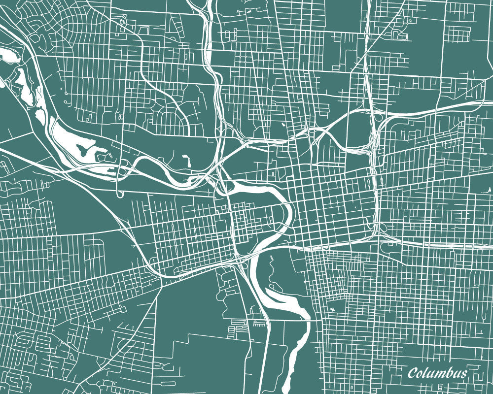 Columbus City Street Map Print Feature Wall Art Poster