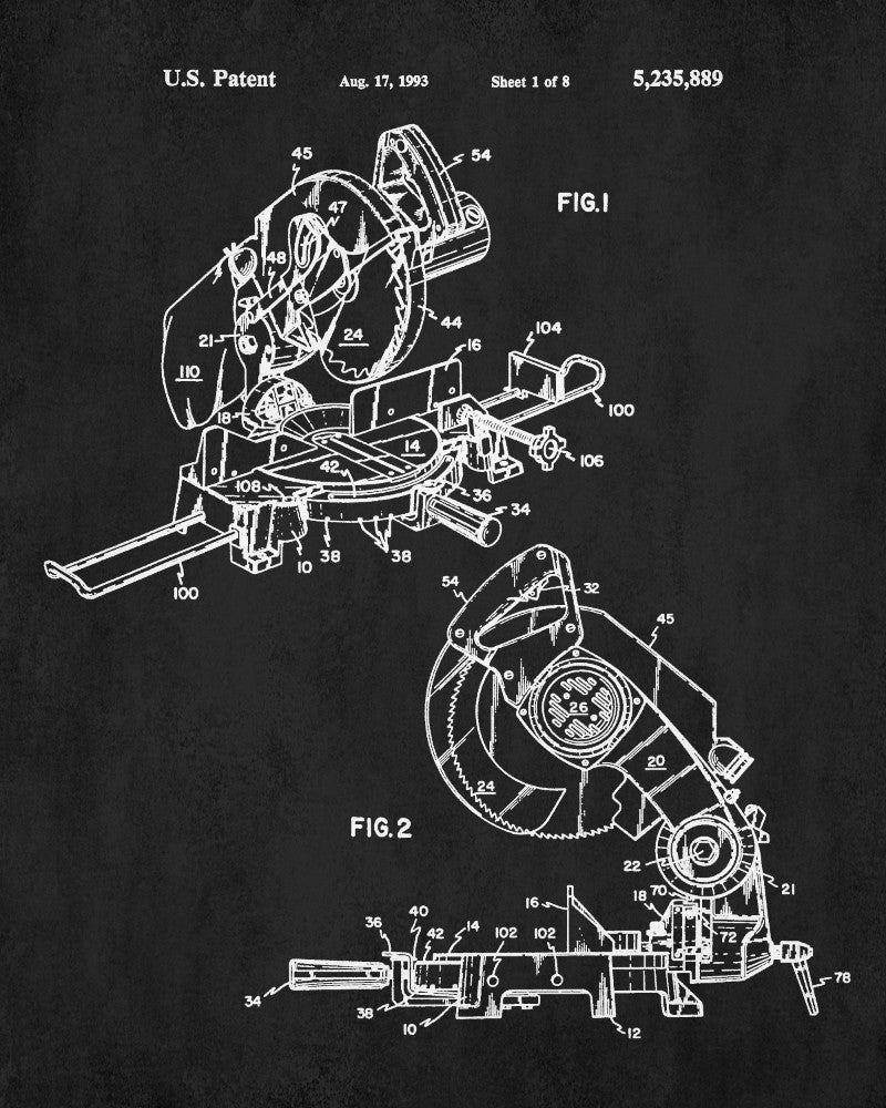Compound Miter Saw Patent Print Power Tools Blueprint Poster
