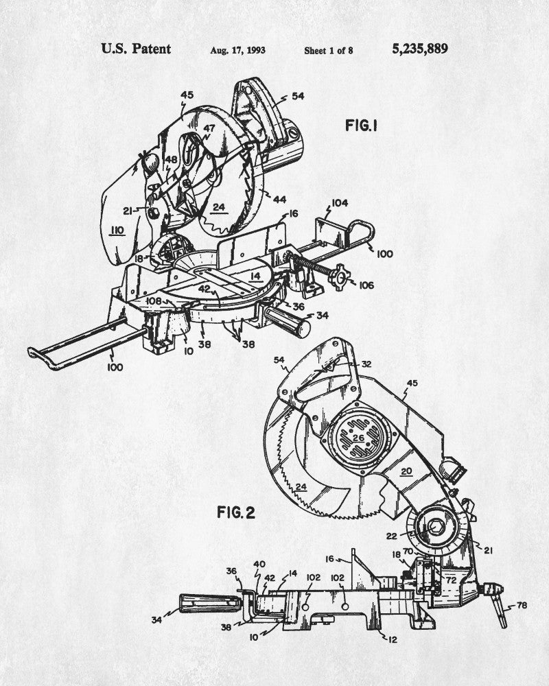 Compound Miter Saw Patent Print Power Tools Blueprint Poster