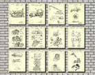 Construction Vehicle Posters, Set 9 Mining Patent Prints
