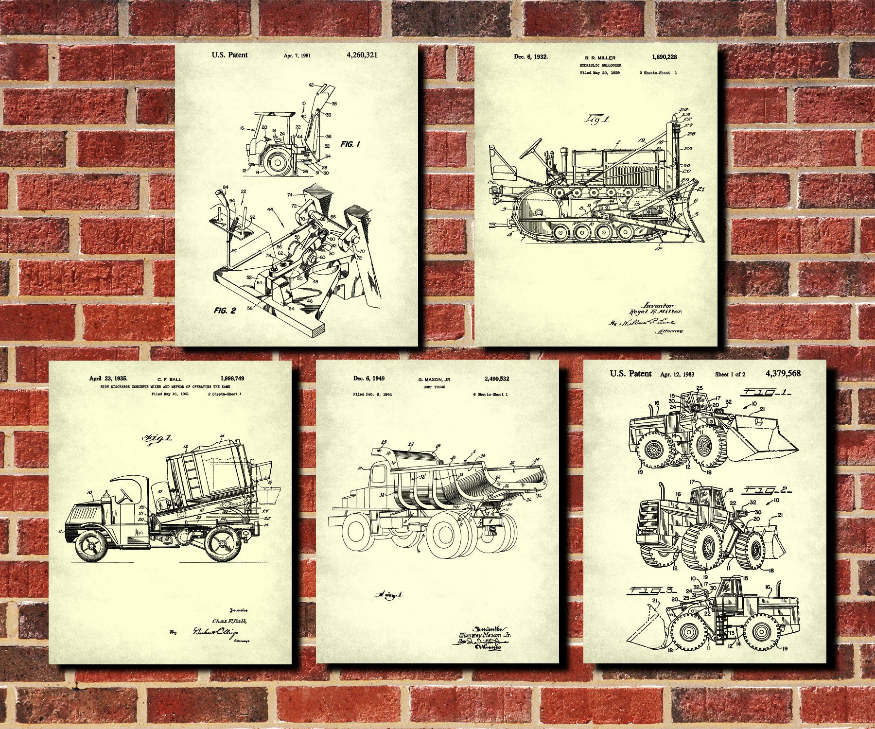 Construction Vehicle Posters, Set 5 Mining Patent Prints