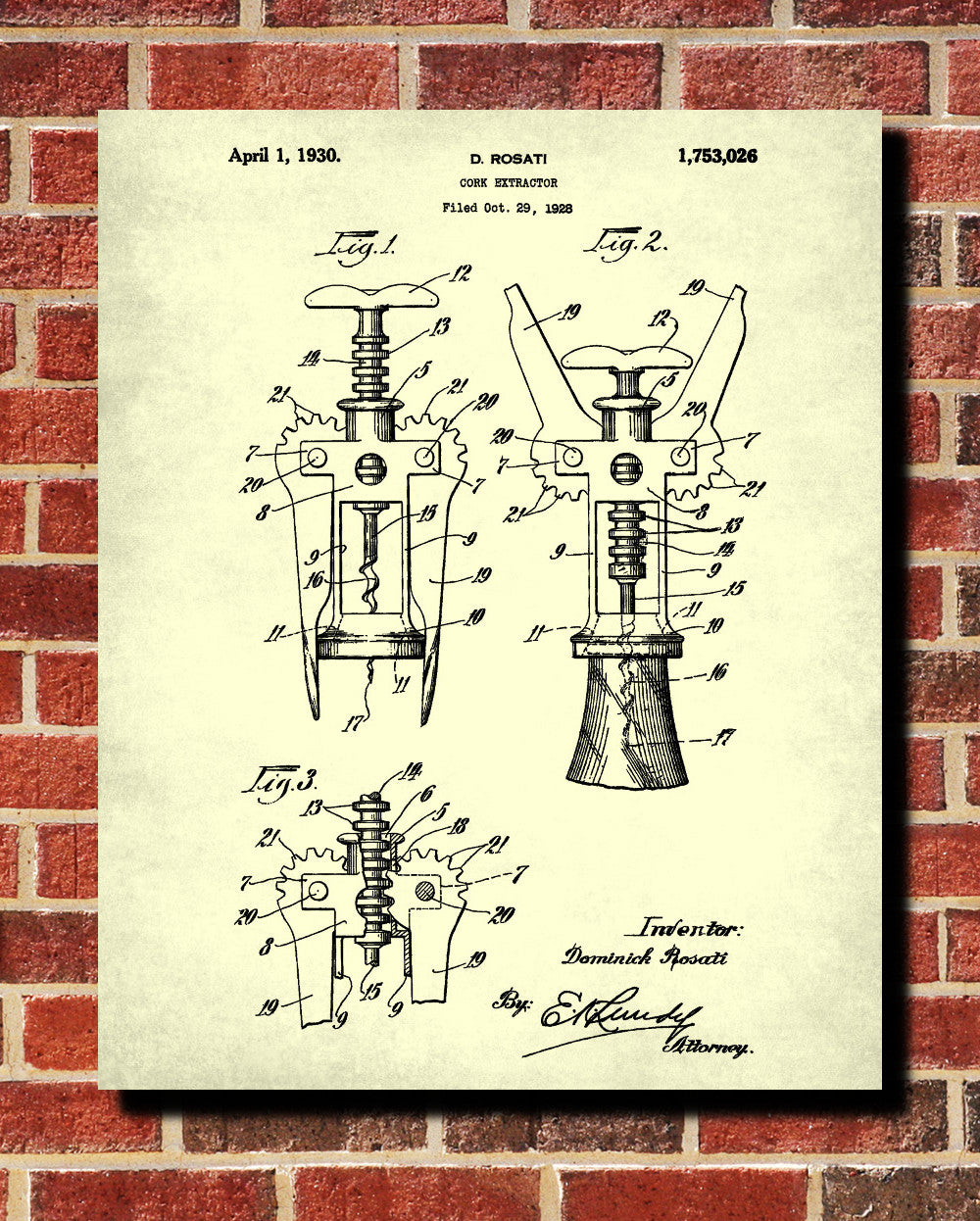 Corkscrew Patent Print Cafe Poster Bar Blueprint Wine - OnTrendAndFab