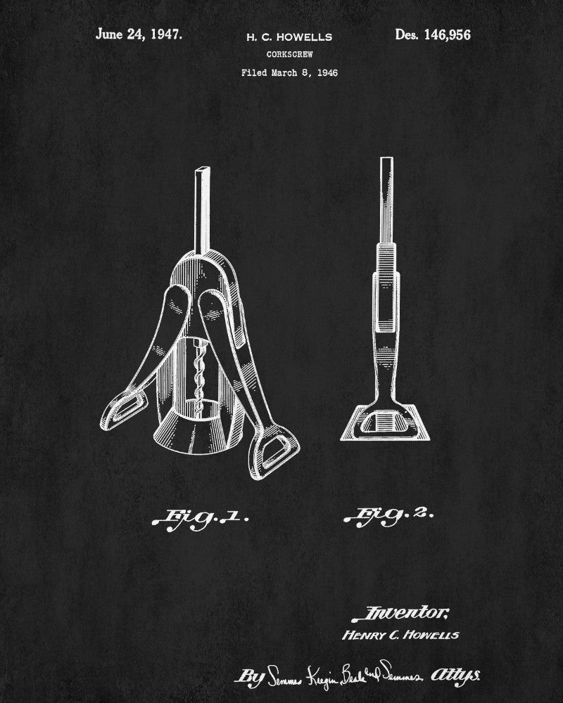 Corkscrew Blueprint Cafe Poster Bar Patent Print Wine - OnTrendAndFab