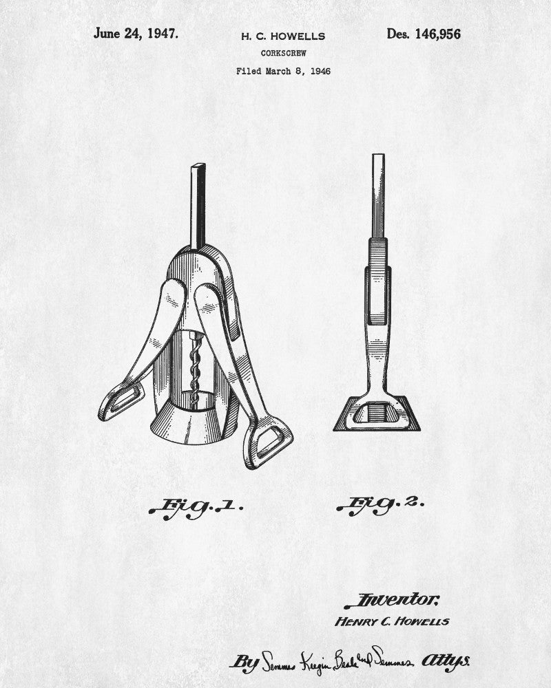 Corkscrew Blueprint Cafe Poster Bar Patent Print Wine - OnTrendAndFab