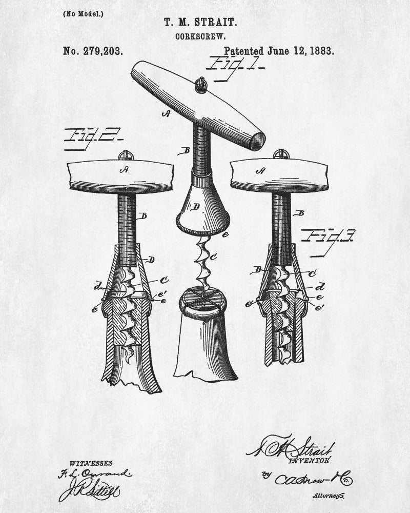 Corkscrew Patent Print Cafe Poster Wine Bar Blueprint - OnTrendAndFab
