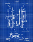 Cornet Patent Print Orchestral Musical Instrument Wall Art Poster