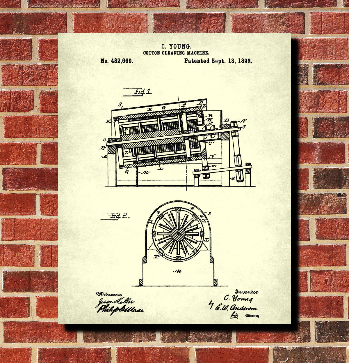 Farm Equipment Patent Print, Cotton Cleaning Machine Poster