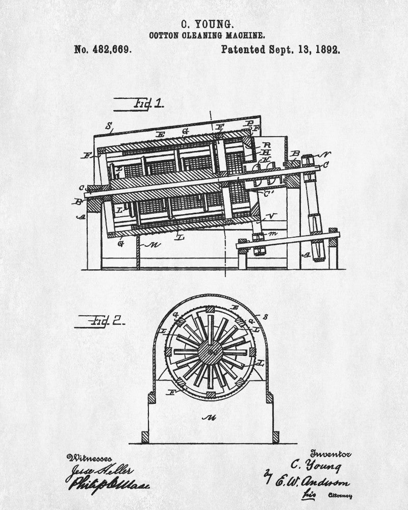 Farm Equipment Patent Print, Cotton Cleaning Machine Poster