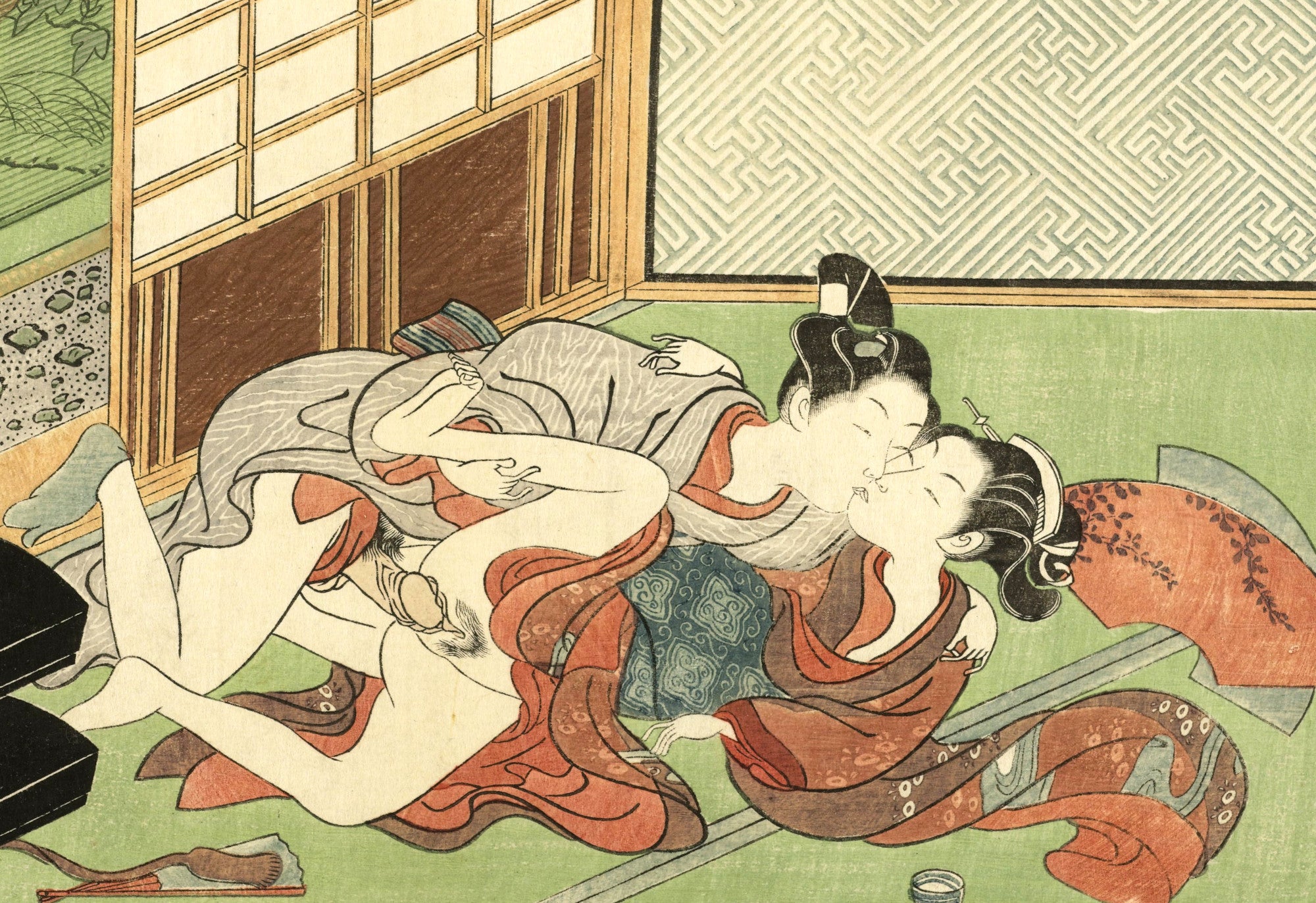 Suzuki Harunobu, Japanese Shunga Art Print : Couple on Tatami Mats