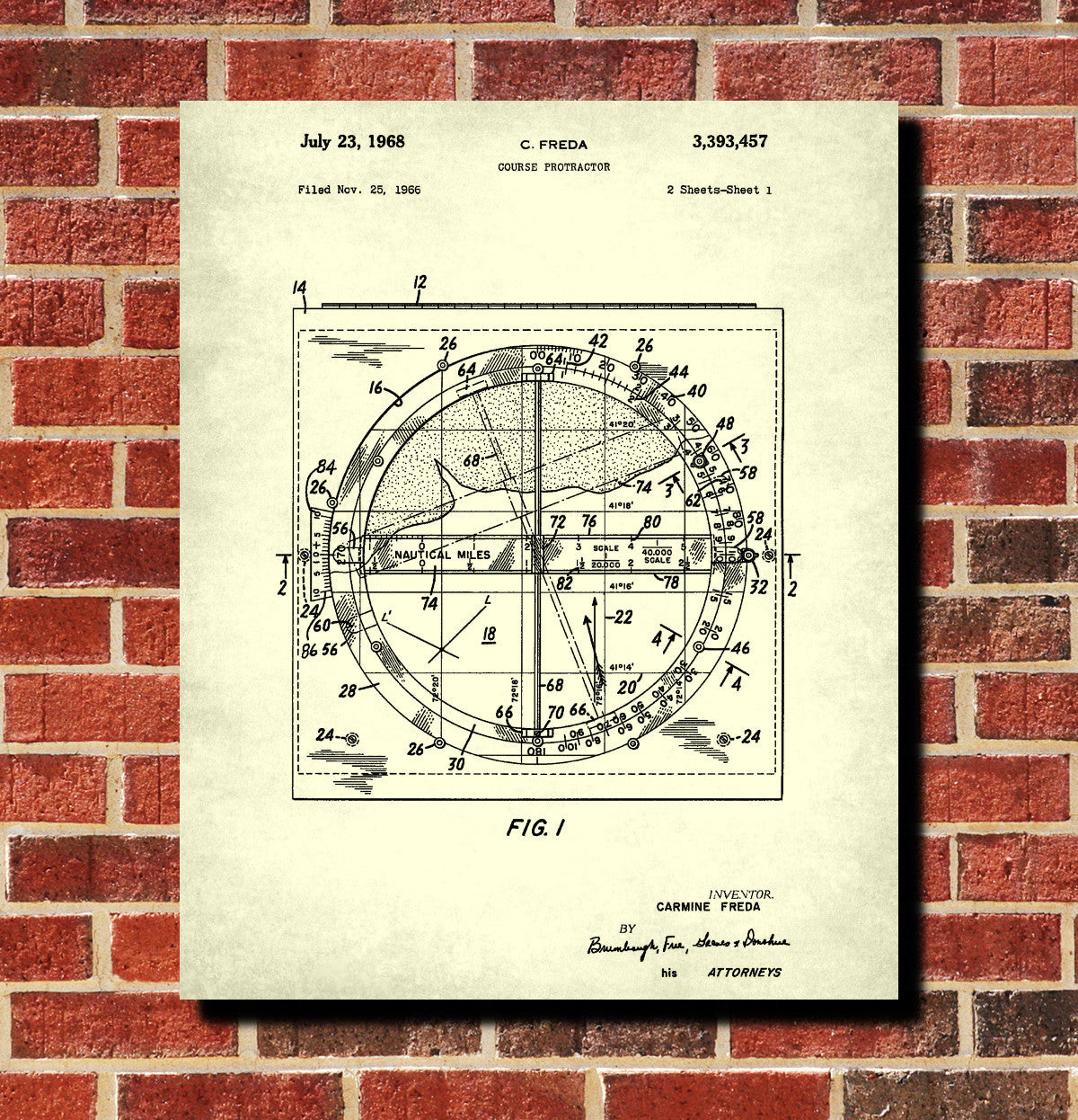 Course Protractor Patent Print Sailing Blueprint Nautical Poster
