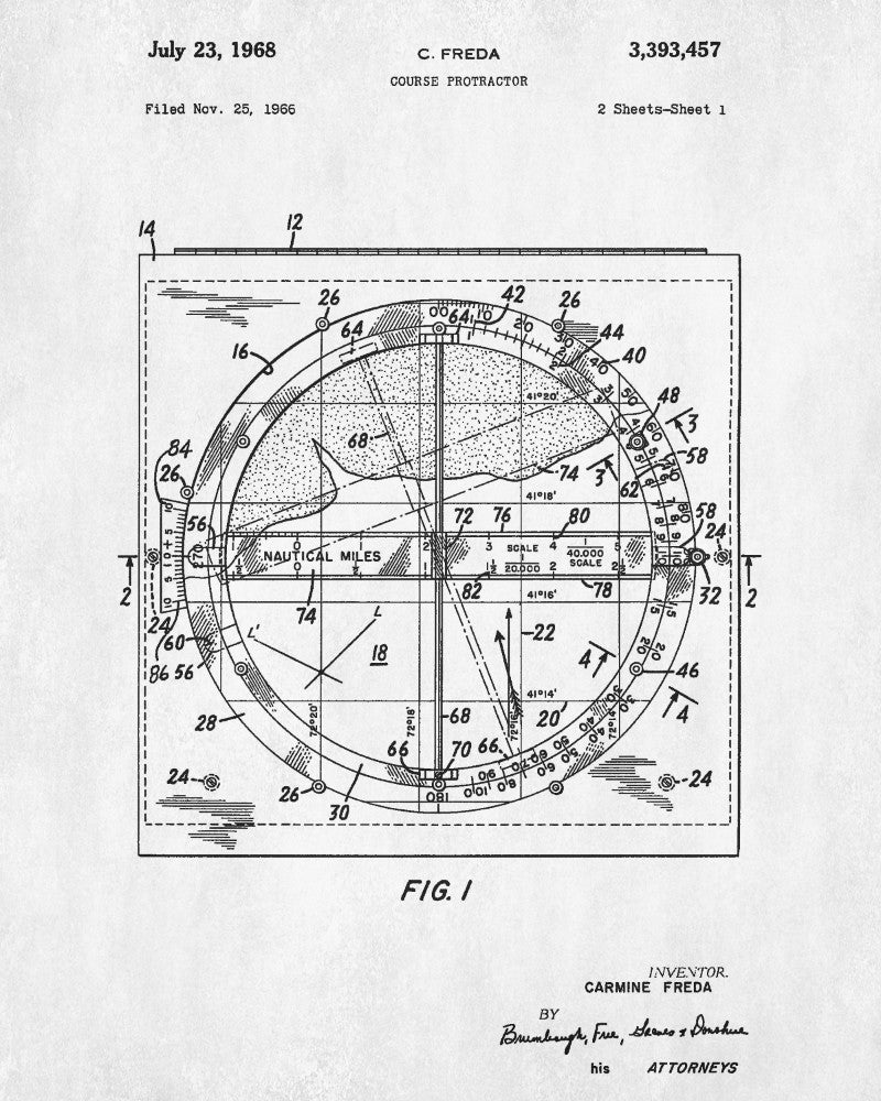 Course Protractor Patent Print Sailing Blueprint Nautical Poster