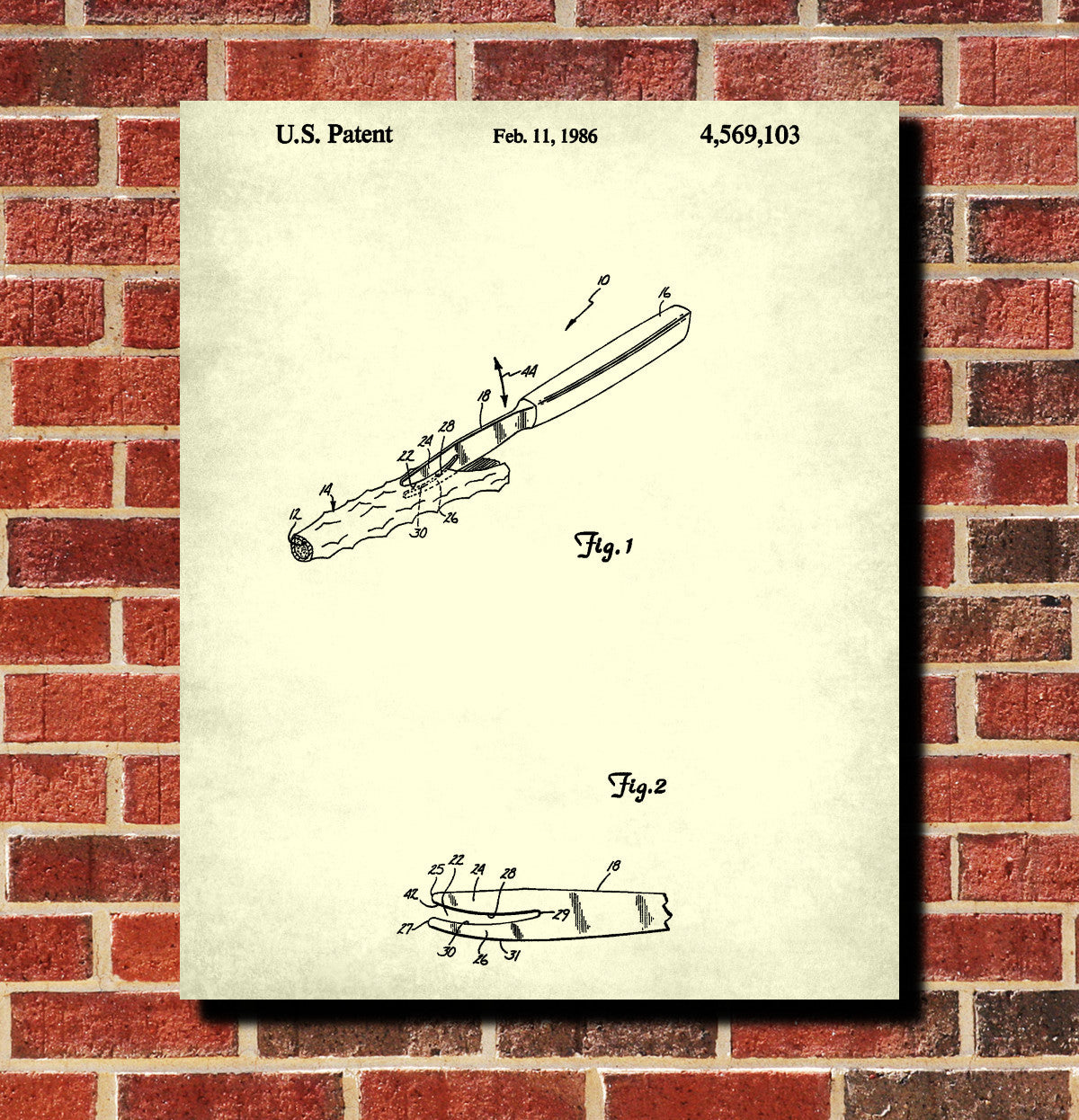 Crab Leg Knife Patent Print Poster Kitchen Wall Art