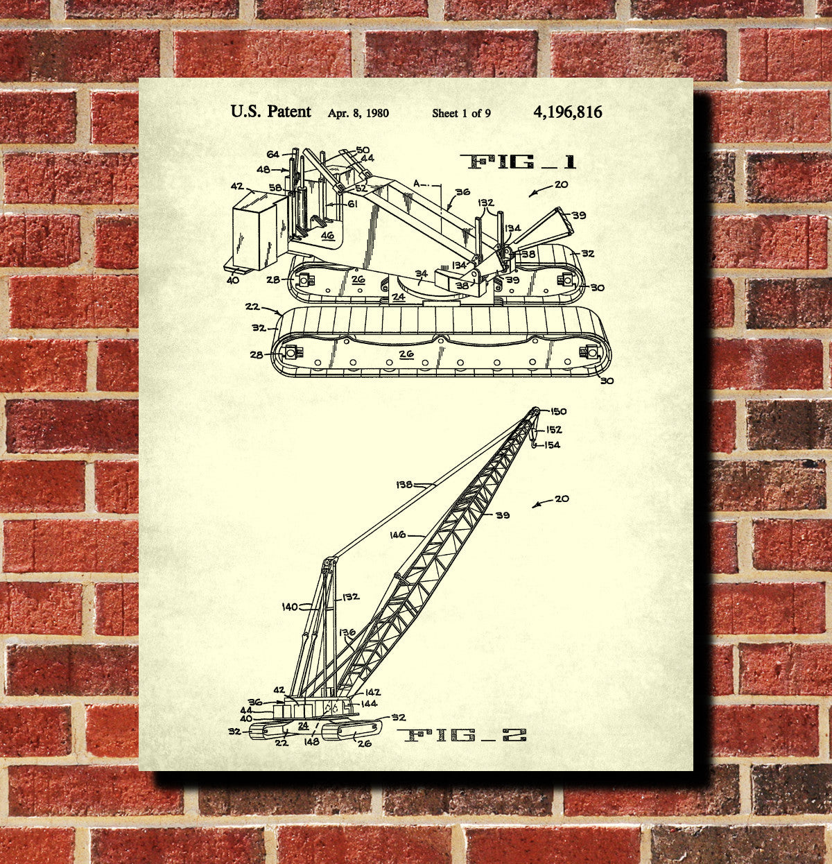 Crane Patent Print Construction Blueprint Building Poster