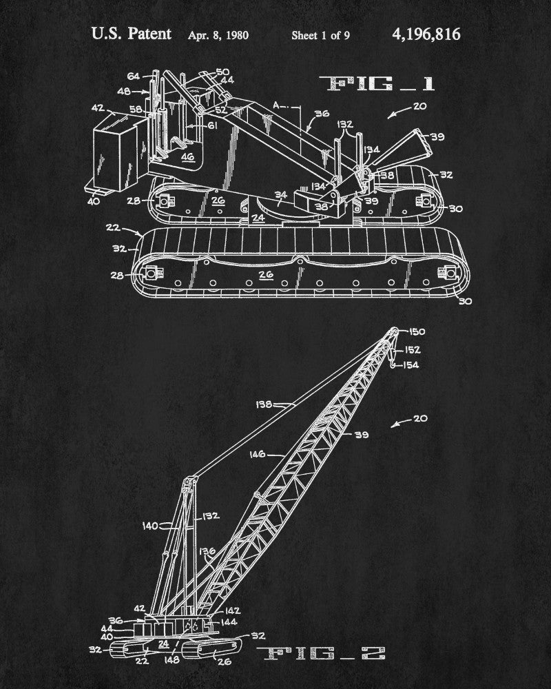 Crane Patent Print Construction Blueprint Building Poster