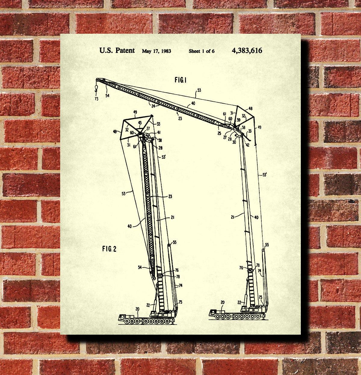 Crane Blueprint Building Poster Construction Patent Print