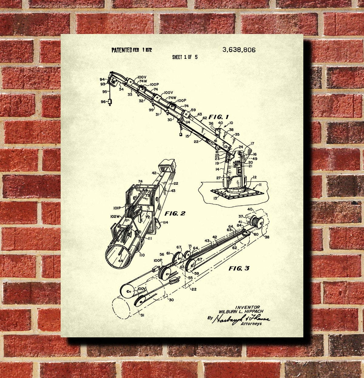 Crane Blueprint Building Patent Print Construction Machinery Poster